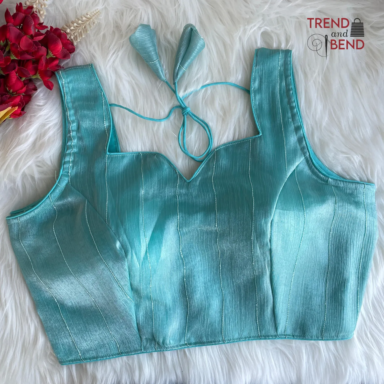 Dual-tone Jimmy Choo Shining Full Stitched Sky Blue Party Blouse