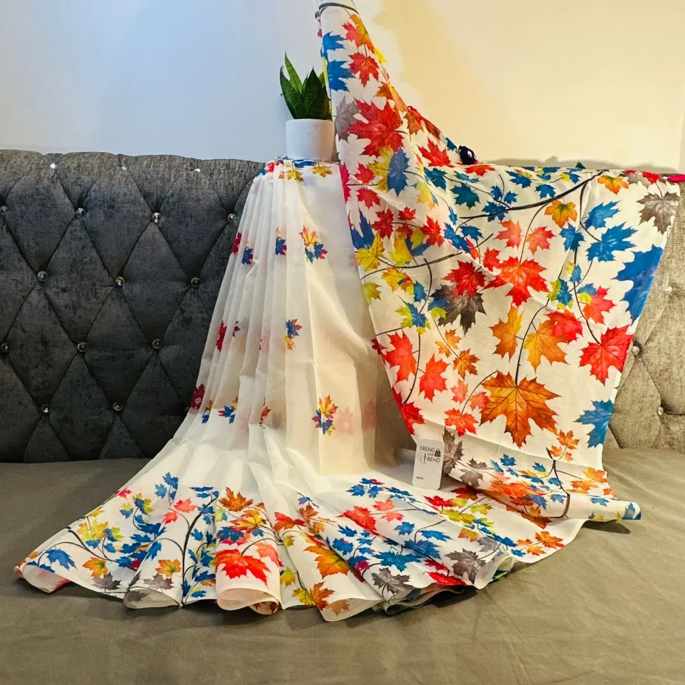 Elegant Hand-Block Printed Cotton Saree with Contrasting Borders