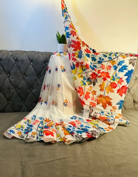 Elegant Hand-Block Printed Cotton Saree with Contrasting Borders