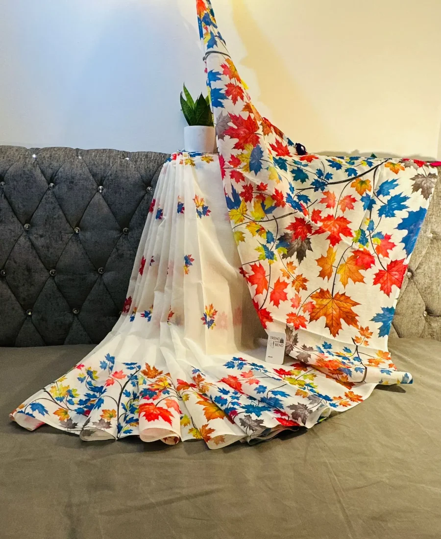 Elegant Hand-Block Printed Cotton Saree with Contrasting Borders
