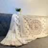Elegant Off-white and Brown Hand Stitch Kantha Stitch Saree