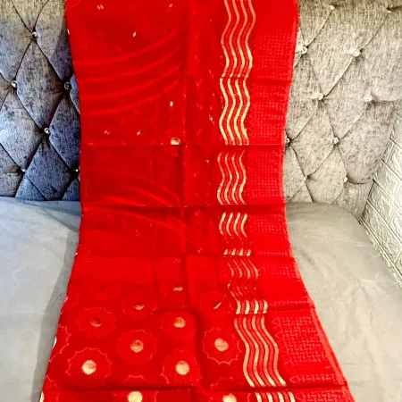 Elegant Red Silk Saree with Gold and Red Border
