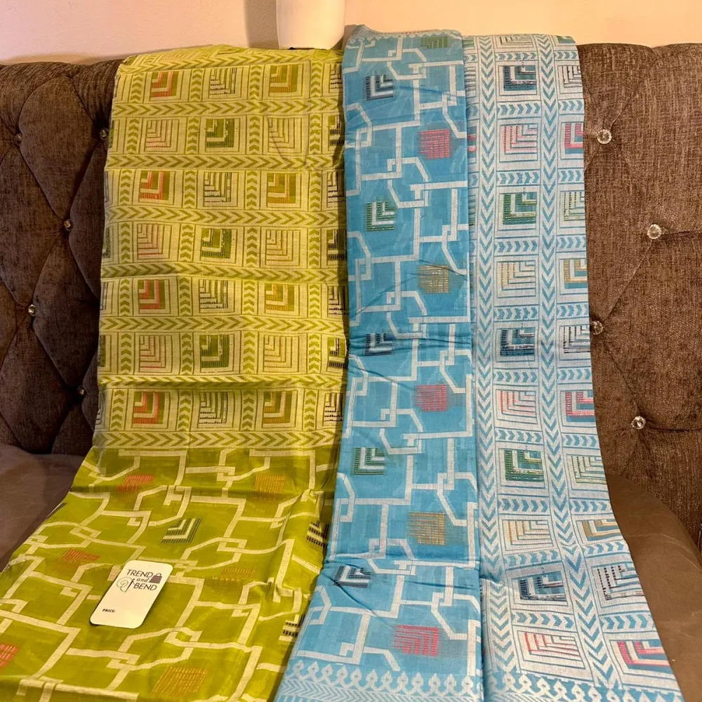 Lime Green Saree with Geometric Pattern and Subtle Accents
