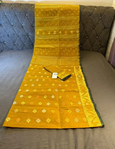 Mustard Yellow Dhakai Jamdani Saree