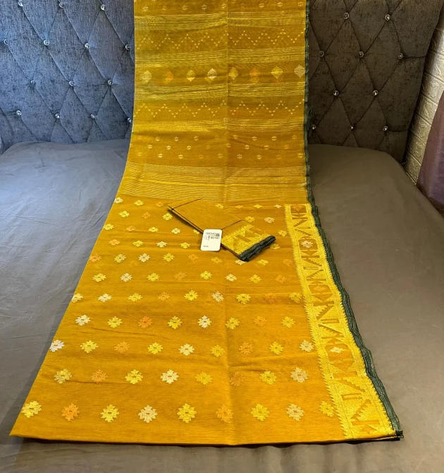 Mustard Yellow Dhakai Jamdani Saree