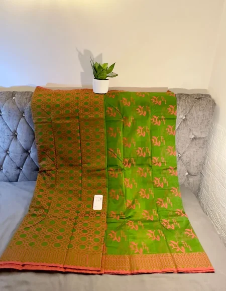 Olive Green Silk Saree with Circular and Floral Motifs