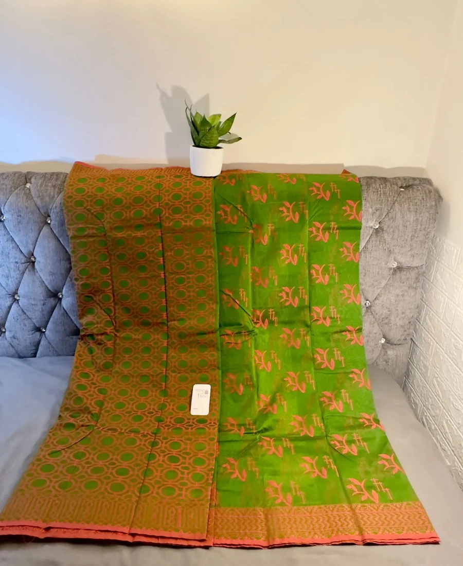 Olive Green Silk Saree with Circular and Floral Motifs