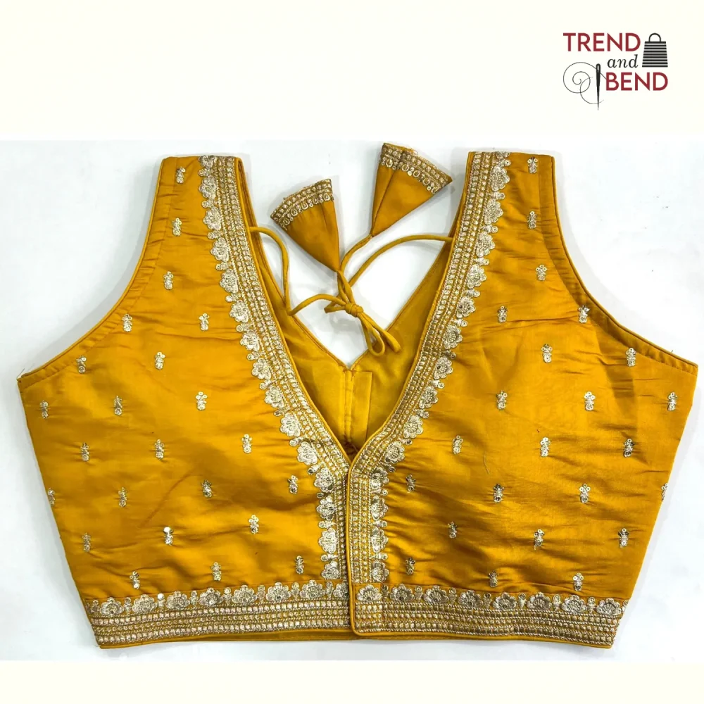 Sabyasachi Inspired Mustard Yellow and Golden Blouse Pattern