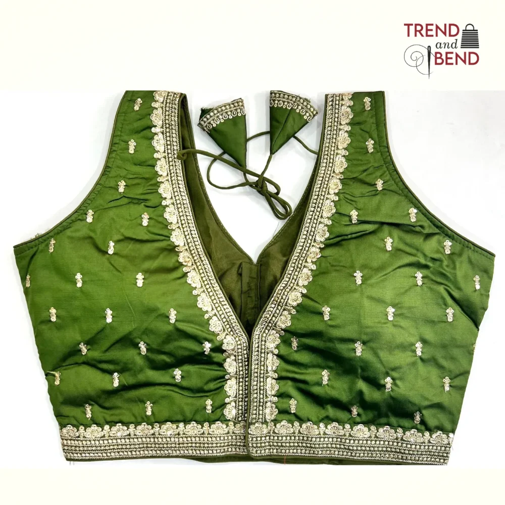 Sabyasachi Inspired Grass Green and Golden Blouse Pattern