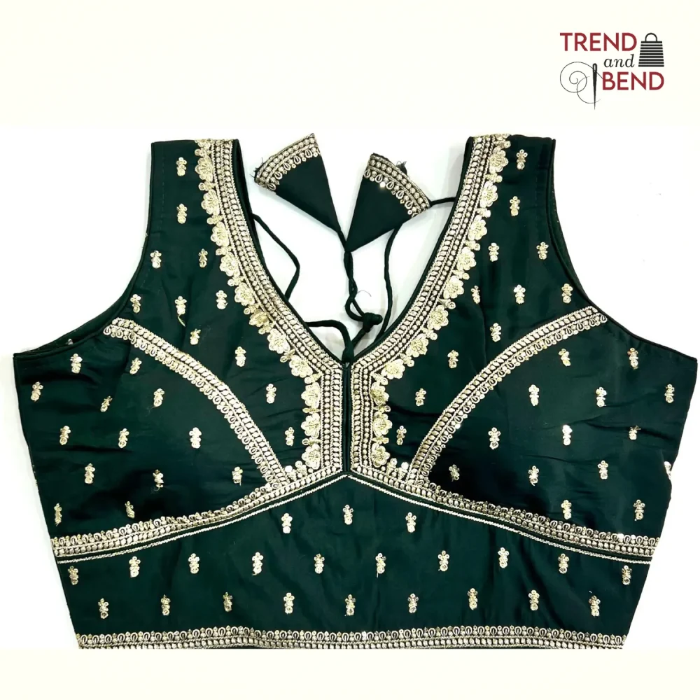 Sabyasachi Inspired Turquiose Green and Golden Blouse Pattern