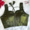 Dual-tone Jimmy Choo Shining Full Stitched Olive Green Party Blouse